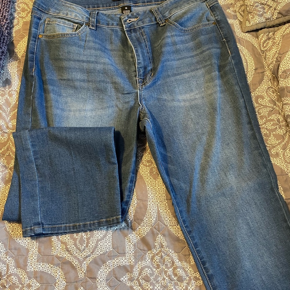 Straight leg denim- cropped if you are taller.